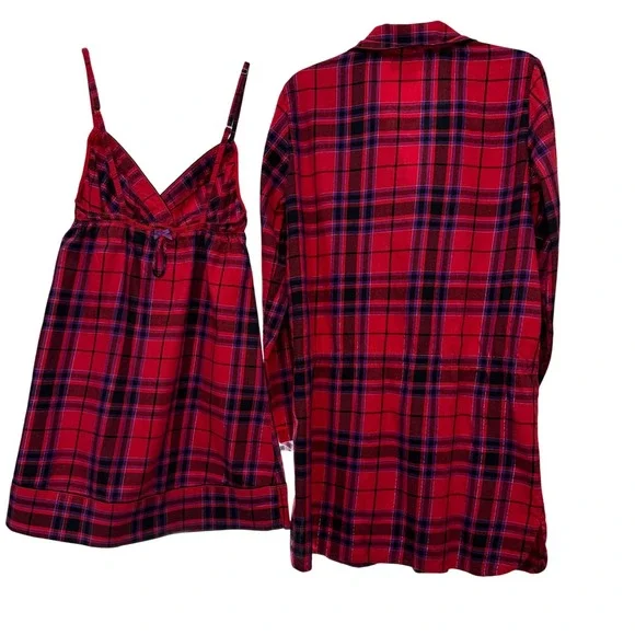 Victorias Secret 2pc M Flannel Babydoll Dress & Night Shirt Lounge‎ Leisure Y2K - Picture 2 of 11